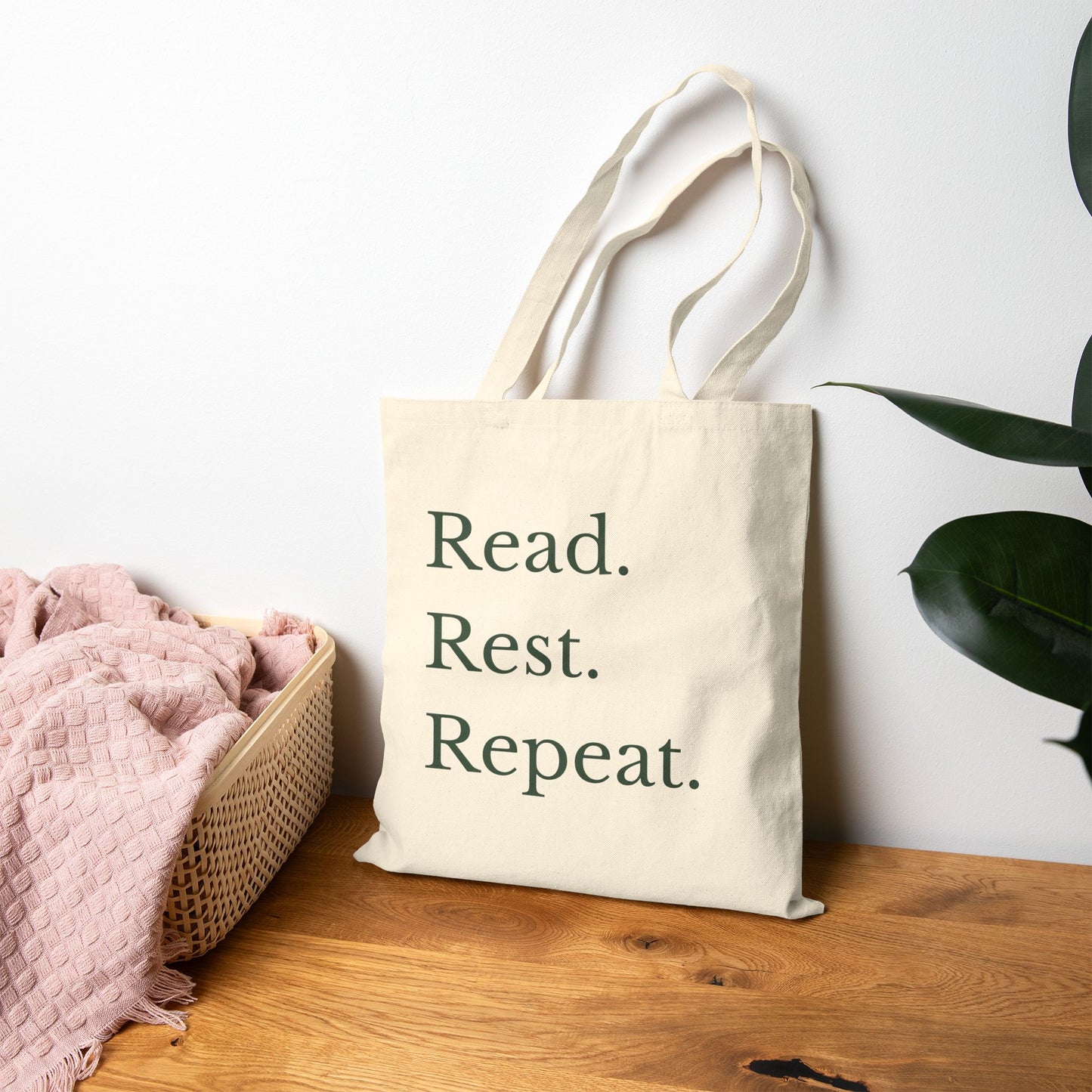 "Read. Rest. Repeat." Canvas Book Lover Tote Bag