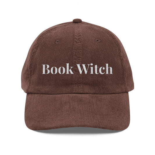 Book Witch Corduroy Cap — Embroidered Vintage Hat for Book Lovers