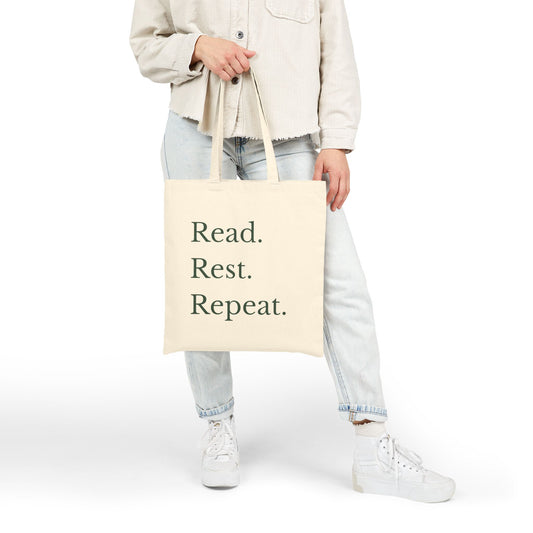 "Read. Rest. Repeat." Canvas Book Lover Tote Bag