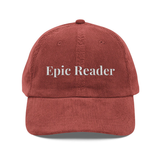 Epic Reader Corduroy Cap — Vintage Embroidered Book Lover Hat