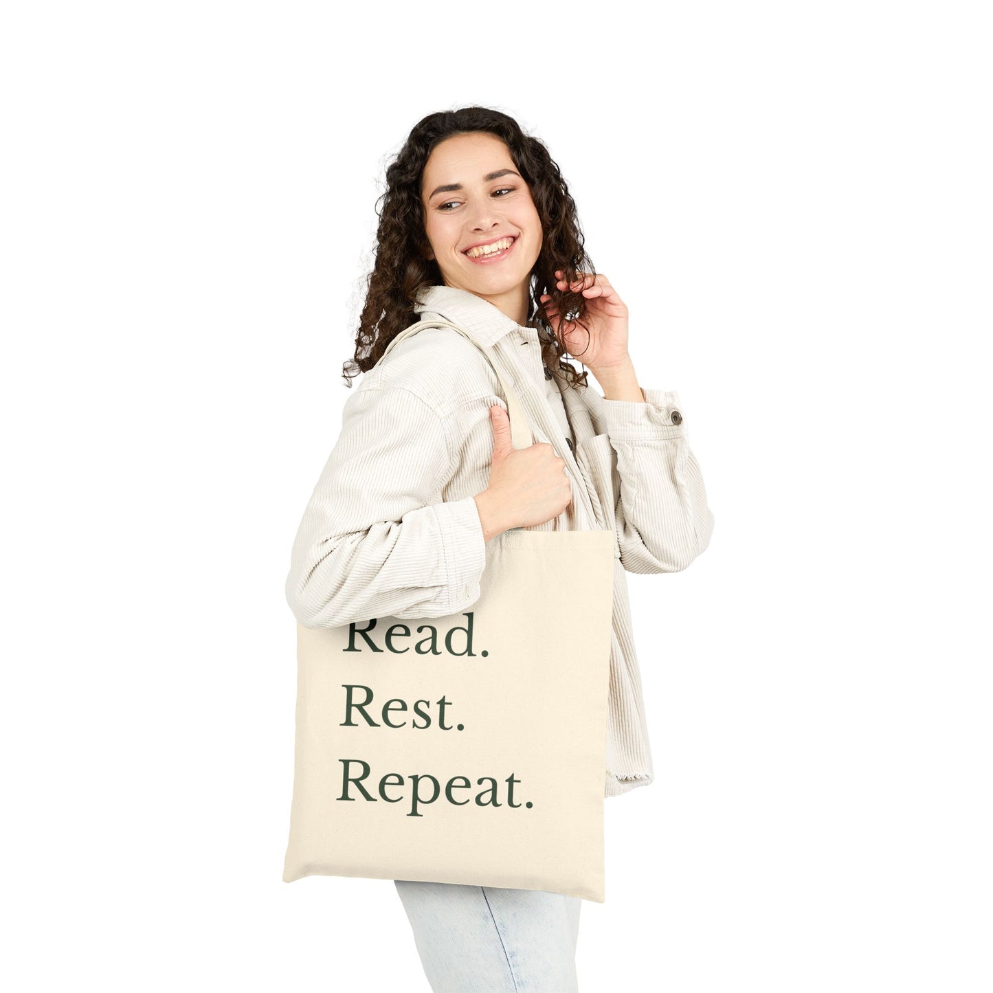 "Read. Rest. Repeat." Canvas Book Lover Tote Bag