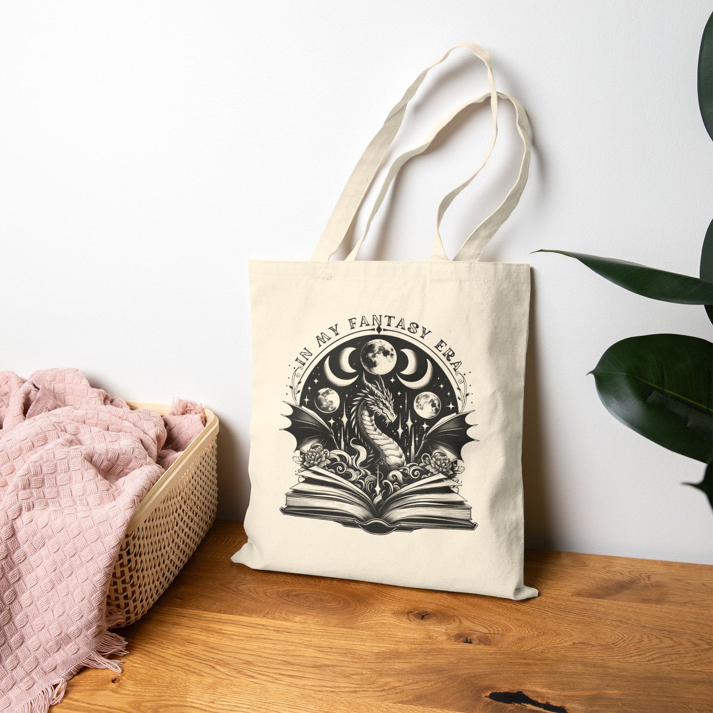 "In My Fantasy Era" Dragon Book Canvas Tote Bag