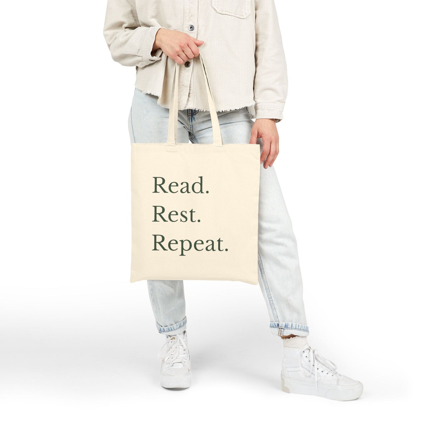 "Read. Rest. Repeat." Canvas Book Lover Tote Bag