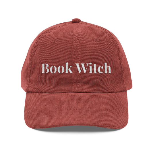 Book Witch Corduroy Cap — Embroidered Vintage Hat for Book Lovers