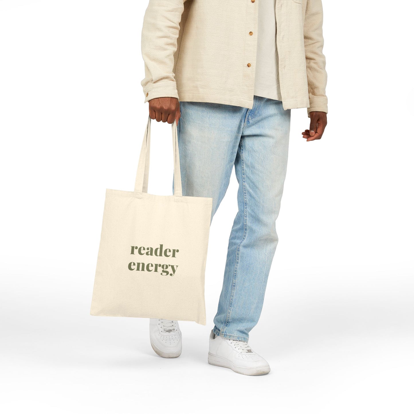 Reader Energy Cotton Tote Bag — Minimalist Book Lover Canvas Tote