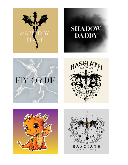 Fourth Wing-Inspired Sticker Set – Ride, Rebel, Repeat (Set of 6)