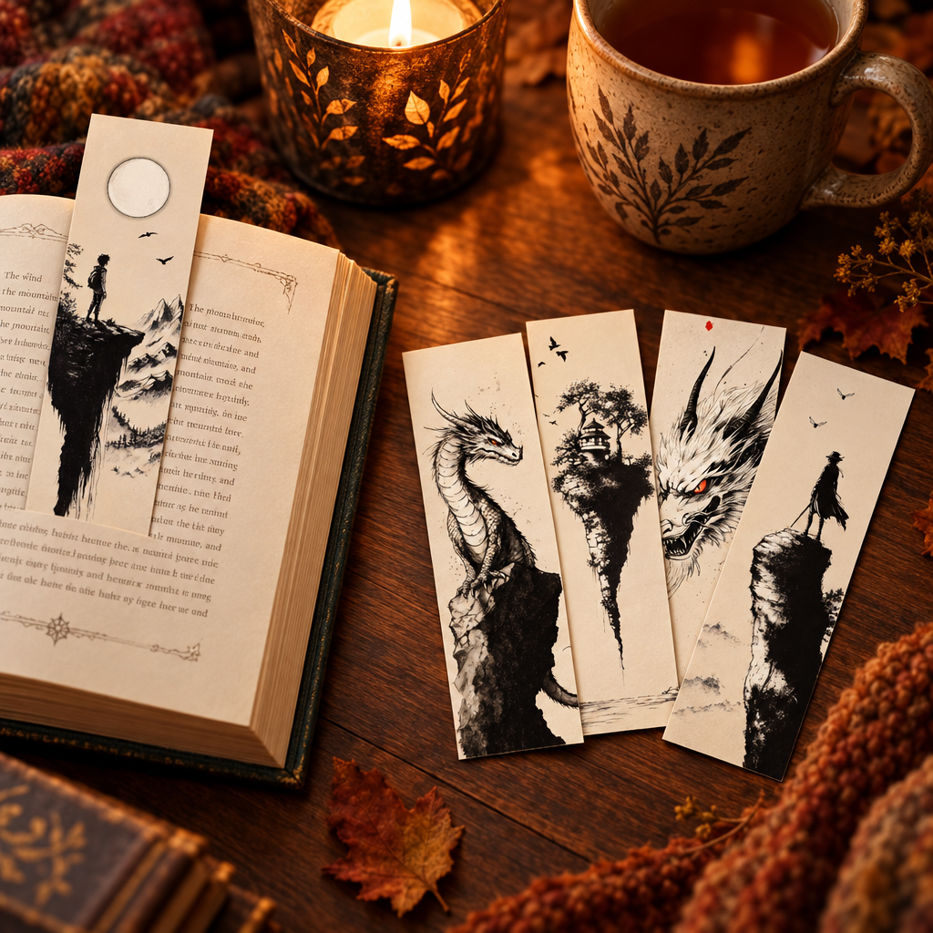 Legend of the Dragon bookmarks in a cozy reading nook